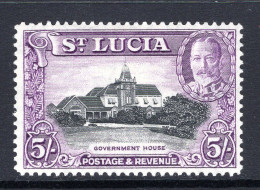 St Lucia 1936 KGV Pictorials - P.14 - 5/- Government House HM (SG 123) - St.Lucia (...-1978)