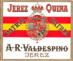 00082 "JEREZ QUINA - PATRIA - A.R. VALDESPINO - JEREZ - SPAGNA" ETICH ORIG STEMMA IN RILIEVO. XX SECOLO - Otros & Sin Clasificación