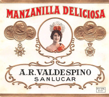 00084 "A..R. VALDESPINO SANLUCAR - MANZANILLA DELICIOSA -  SHERRY -JEREZ - SPAGNA" ETICH ORIG ANIMATA RILIEVO. XX SECOLO - Altri & Non Classificati