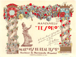 00086 "MANZANILLA TESORO - MARQUES DE REAL TESORO - SANLUCAR DE BARRAMEDA - ESPANA" ETICH ORIG ANIMATA. XX SEC. - Other & Unclassified