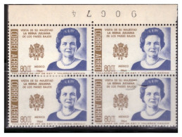 1964 MÉXICO REINA JULIANA  PAISES BAJOS Sc. C283 MNH Visit Of Queen Juliana Of The Netherlands, BLOCK OF 4 WITH FOLIO - México