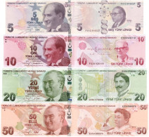 TURKEY 5 10 20 50 Lirasi L. 1970 / 2009 P 222 223 224 225 UNC 4 Banknotes - Turkey