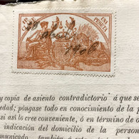 ESPAÑA 1906 — PLIEGO FISCAL — POLIZA 1 Pta Y TIMBRE MOVIL. TIMBROLOGIA. Marca De Agua - Fiscales