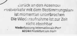 Corona Covid 19 Postal Service Interruption "Zurück An Den Absender... " Reply Coupon Paid Cover To KHARTOUM SUDAN - Enfermedades