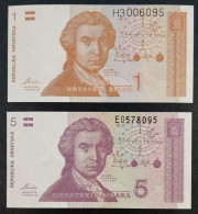 Croatia Croatie Kroatien - 1991 - 1 + 5 Dinara - P16a + P17a - UNC - Kroatië