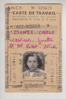 Fixe France SNCF Carte De Travail Tickets 3 ème Classe Nice Riquier Monte Carlo 6 Janvier 1953 - Europe