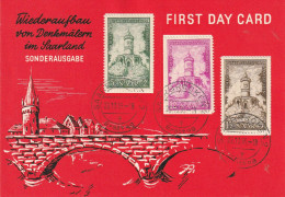 Saar 1956, First Day Card, Reconstruction Of Monuments In Saarland - FDC