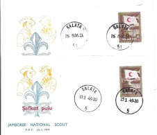 Turkey Scouting 2 Letters With And Without Overprint 1946 And 1949 Charity Stamp FDC - Briefe U. Dokumente