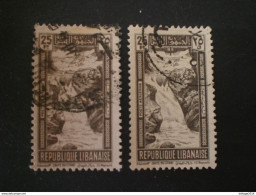 LEBANON GRAND LIBAN 1945 Airmail Falls Of R. Litani And Winter Sports Field ERROR COLOR VARIETE SEPHIA TO GREY BROWN - Liban