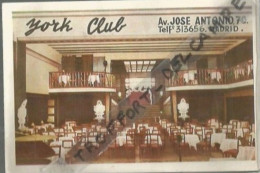 PG / VINTAGE SPAIN ))) PUBLICITE Ancienne YORK CLUB MADRID ESPAGNE Carte Visite Restaurant  Av JOSE ANTONIO 70 - Cartes De Visite