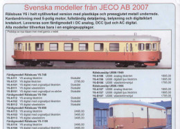 Catalogue JECO AB 2007 Svenska Modeller Rälsbuss Y6 Infoblatt HO 1/87  - En Suédois - Sin Clasificación