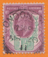 GRANDE-BRETAGNE Georges V 1.5p Y.et.T. 108 Violet-brun Et Vert Oblitéré 1911 - Usati