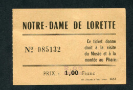 WW1 Ticket D'entrée Années 60 "Nécropole De Notre-Dame De Lorette" Commune De Ablain-Saint-Nazaire WWI - 1914-18