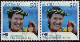 AUSTRALIA 2004 50c Horizontal Pair Multicoloured, Olympic Gold Medal Winners-Sara Carrigan-Cycling SG2414 FU - Usados
