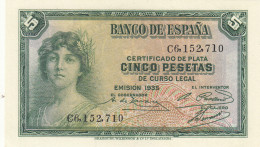 CRBS0998 BILLETE BILLETE ESPAÑA 5 PESETAS EMISION 1935 - Autres & Non Classés