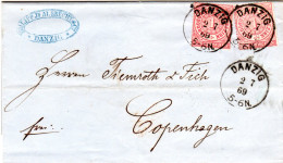 NDP 1869, 2x1 Gr. Auf Brief V. DANZIG N. Dänemark - Storia Postale