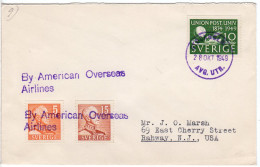 Schweden 1949, By American Overseas Airlines Cover From Stockholm To US - Briefe U. Dokumente