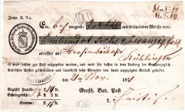 DR 1871, Baden Postschein M. Nachverw. Postablage Stpl. BONNDORF PA Grafenhausen - Cartas & Documentos