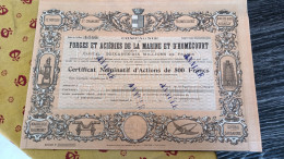 RARE Action Certificat Forges Et Aciéries De La Marine Et D'Homecourt  Annulé - Otros & Sin Clasificación
