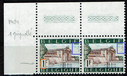 1424 Paire   ** 1 Grignoté Et Nuages Bleus Ou Bruns Coin Sup. Droit - 1961-1990