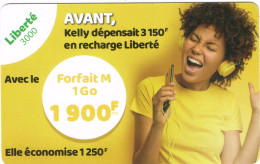 NOUVELLE CALEDONIE NEW CALEDONIA Telecarte Phonecard Prepayee Prepaid Liberte 1000 F Kelly Ex. 2023 UT B - New Caledonia