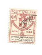 (REGNO D'ITALIA) 1924, UFFICIO NAZIONALE COLLOCAMENTO DISOCCUPATI, 10c - 1 Francobollo Usato (CAT. SASSONE N.63) - Zonder Portkosten