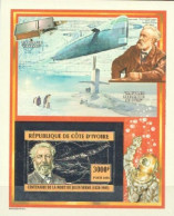 Ivory Coast 2005, Jules Verne, Submarine, Diving, BF IMPERFORATED Silver - Ivory Coast (1960-...)