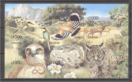 Ghana 1999, Animals, Birds, Hoopoe, Snake, Wild Cat, Lizard, 6val In Block IMPERFORATED - Ghana (1957-...)