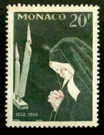 1958 MONACO N 499 CENTENAIRE DES APPARITIONS DE LOURDES BERNADETTE EN PRIERE - Neufs