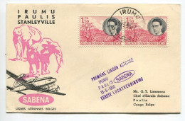 Congo Irumu Oblit. Keach 8A5 Sur C.O.B. 329 (paire) Sur Enveloppe Sabena 1ere Liaison Aérienne Irumu - Paulis 13/05/1955 - Cartas & Documentos