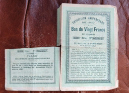 Bon Au Porteur De 20 Francs  Exposition Universelle De 1900, Extrait De La Convention - Altri & Non Classificati