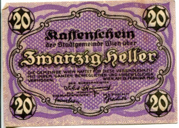 20 HELLER 1920 Stadt Wien Österreich Notgeld Papiergeld Banknote #PL579 - [11] Local Banknote Issues