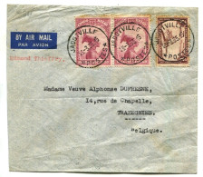 Congo Jadotville Oblit. Keach 7A5 Sur C.O.B. 175 (x2) + PA10 Sur Lettre Vers Trazegnies Via Elisabethville Le 29/03/1935 - Storia Postale