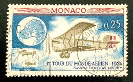 1964 MONACO N 645 1er TOUR DU MONDE AÉRIEN BIPLAN DOUGLAS LIBERTY - OBLITERE - Usados