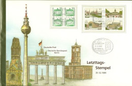 ALEMANIA - DDR - GERMANY - SOBRE CON MATASELLOS DEL ÚLTIMO DÍA  - 31.12.1991 - 750 AÑOS BERLÍN - CON 2 BLOCK A 4 BRIEFM. - Sobres - Nuevos