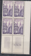 France N° 979 XX Quimper, La Rue Kéréon En Bloc De 4 Coin Daté Du 18 . 10 . 54 ; 1  Trait Sans Charnière, TB - 1950-1959