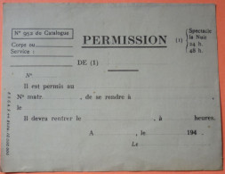 MILITARIA PERMISSION VIERGE - ANNEES 1940 - ARMEE FRANCAISE EN TUNISIE - VERSO PARTIE CARTE TUNISIE -2 SCANS - Documenti