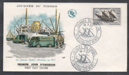 France N° 1093 Oblitéré Sur Enveloppe 1e Jour - Le Service Postal Maritime - Cachet Montceau-les-Mines - Dessin Mazelin - 1950-1959