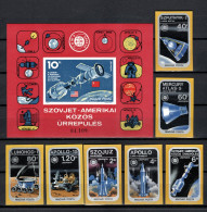 Hungary 1975 Space, Apollo-Soyuz Set Of 7 + S/s Imperf. MNH -scarce- - Europe