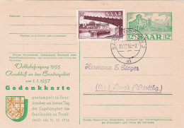 "SAARLAND" 1953, Postkarte Mi. P 41 Gedenkkarte Anschluss An Das Bundesgebiet 31-12-1956 Trainrelated Mi 326 - Postwaardestukken