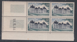 France N° 980 XX Château De Cheverny  En Bloc De 4 Coin Daté Du  18 . 5. 54 ; 2 Traits Sans Charnière, TB - 1950-1959