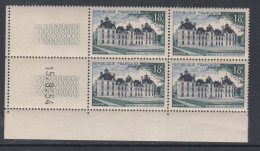 France N° 980 XX Château De Cheverny  En Bloc De 4 Coin Daté Du  15 . 9. 54 ; Sans Trait Sans Charnière, TB - 1950-1959