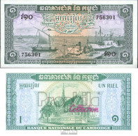 Kambodscha Pick-Nr: 4c Bankfrisch 1956 1 Riel - Cambodge