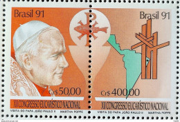 C 1749 Brazil Stamp Eucharistic Congress Pope John Paul II Religion 1991 Block Of 4 - Unused Stamps