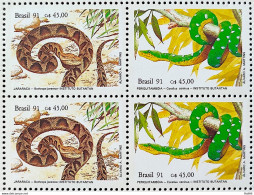 C 1737 Brazil Stamp Butantan Institute Snake Jararaca Periquitamboia 1991 Block Of 4 - Ongebruikt