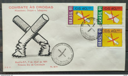 Brazil Envelope FDC PVT FIL 008 1991 Combat Drugs Cigarette Alcohol Health Cbc Df - FDC