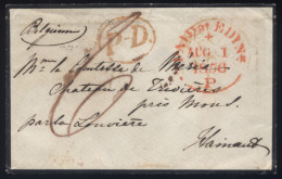 Edinburgh LsC Paid At Edin 01/08/1856 P/D Rouge Pour Belgium Trivières Cachets Au Verso A Identifier - Postmark Collection