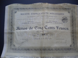 13 - MARSEILLE - STE D APPLICATIONS MECANIQUES - 300 Actions Emises - Mines