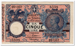 ITALY,5 LIRE,1923,P.23f,AU - Italia – 5 Lire