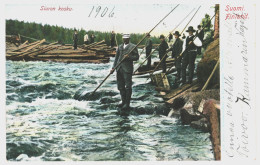 Rafting Of Logs, Siuron Kosku, Siuronkoski  Finland 1905 Used Postcard. Publisher Isak Julin, Tampere - Finlande